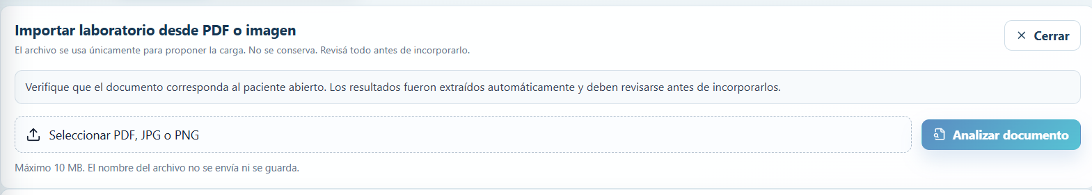 Importación de laboratorio desde PDF
