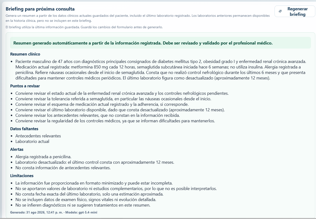 Briefing clínico para próxima consulta